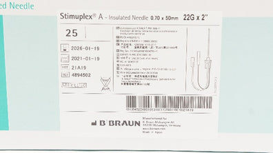 Braun 4894502 Stimuplex A Insulated Needle 22G x 2inch - Box of 25